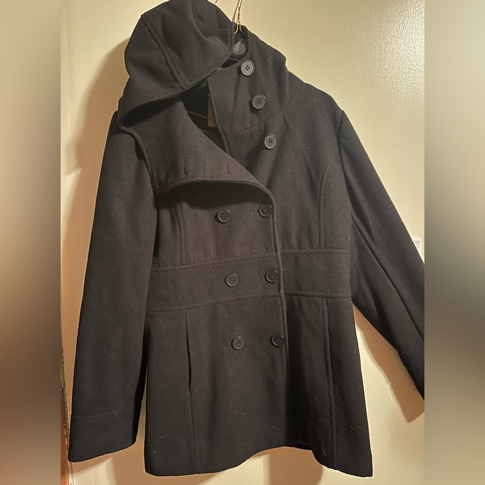 Warehouse One Black Hooded Pea Coat